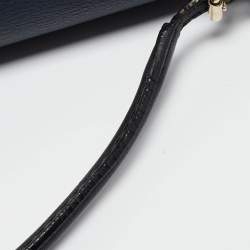 Pre Owned Carolina Herrera Navy Blue/White Leather Minuetto Top Handle Bag