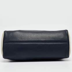 Pre Owned Carolina Herrera Navy Blue/White Leather Minuetto Top Handle Bag