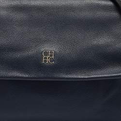 Pre Owned Carolina Herrera Navy Blue/White Leather Minuetto Top Handle Bag