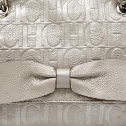مملوكة مسبقًا CH Carolina Herrera Silver Monogram Embossed Leather Audrey Shoulder Bag