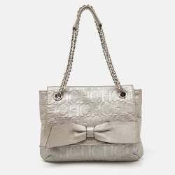 مملوكة مسبقًا CH Carolina Herrera Silver Monogram Embossed Leather Audrey Shoulder Bag