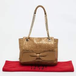 Pre Owned CH Carolina Herrera Gold Monogram Leather Audrey Shoulder Bag