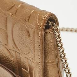Pre Owned CH Carolina Herrera Gold Monogram Embossed Leather Audrey Chain Clutch