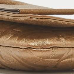 Pre Owned CH Carolina Herrera Gold Monogram Embossed Leather Audrey Chain Clutch