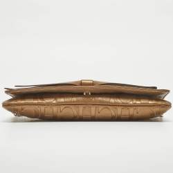 Pre Owned CH Carolina Herrera Gold Monogram Embossed Leather Audrey Chain Clutch