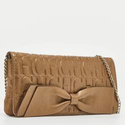 Pre Owned CH Carolina Herrera Gold Monogram Embossed Leather Audrey Chain Clutch