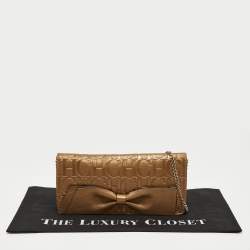 Pre Owned CH Carolina Herrera Gold Monogram Embossed Leather Audrey Chain Clutch