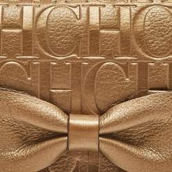 Pre Owned CH Carolina Herrera Gold Monogram Embossed Leather Audrey Chain Clutch