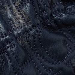 Pre Owned CH Carolina Herrera Blue Monogram Embossed Leather String Bucket Bag