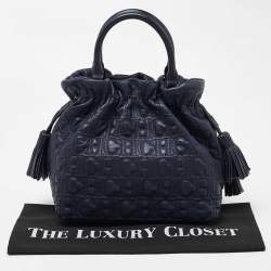 Pre Owned CH Carolina Herrera Blue Monogram Embossed Leather String Bucket Bag