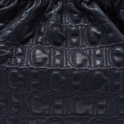 Pre Owned CH Carolina Herrera Blue Monogram Embossed Leather String Bucket Bag