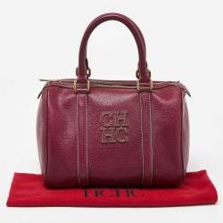 Pre Owned CH Carolina Herrera Purple Leather Andy Boston Bag