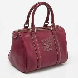 Pre Owned CH Carolina Herrera Purple Leather Andy Boston Bag