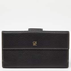 Pre Owned CH Carolina Herrera Black Leather Continental Wallet