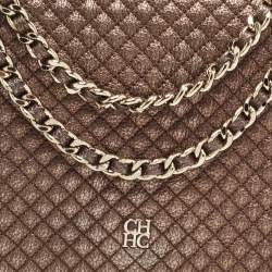 Pre Owned CH Carolina Herrera Bronze Quilted Leather Flap Chain Shoulder Bag