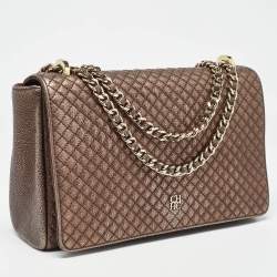 Pre Owned CH Carolina Herrera Bronze Quilted Leather Flap Chain Shoulder Bag