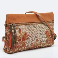 Pre Owned CH Carolina Herrera Brown Signature Canvas and Leather Strap Clutch 