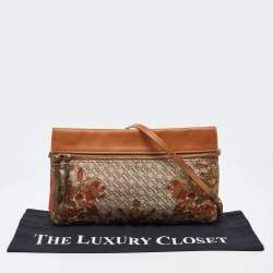 Pre Owned CH Carolina Herrera Brown Signature Canvas and Leather Strap Clutch 