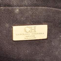 Pre Owned CH Carolina Herrera Brown Signature Canvas and Leather Strap Clutch 
