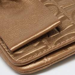 Pre Owned CH Carolina Herrera Gold Monogram Leather Bow Chain Clutch