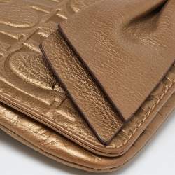 Pre Owned CH Carolina Herrera Gold Monogram Leather Bow Chain Clutch