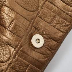 Pre Owned CH Carolina Herrera Gold Monogram Leather Bow Chain Clutch