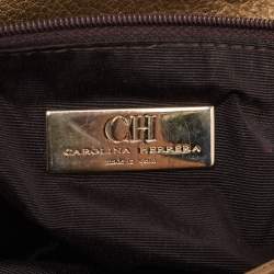 Pre Owned CH Carolina Herrera Gold Monogram Leather Bow Chain Clutch