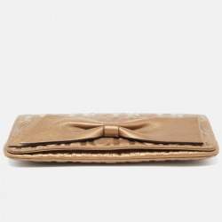 Pre Owned CH Carolina Herrera Gold Monogram Leather Bow Chain Clutch