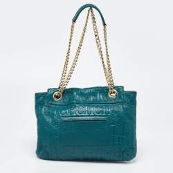 مملوكة مسبقًا CH Carolina Herrera Green Monogram Embossed Leather Bow Shoulder Bag