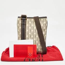 CH Carolina Herrera Dark Brown/Light Beige Monogram Canvas Small Messenger Bag