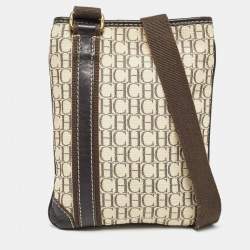 CH Carolina Herrera Dark Brown/Light Beige Monogram Canvas Small Messenger Bag