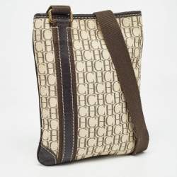 CH Carolina Herrera Dark Brown/Light Beige Monogram Canvas Small Messenger Bag