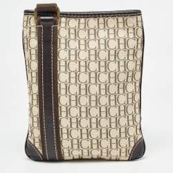 CH Carolina Herrera Dark Brown/Light Beige Monogram Canvas Small Messenger Bag