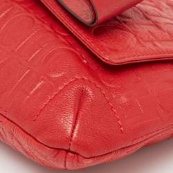 CH Carolina Herrera Red Monogram Embossed Leather Audrey Shoulder Bag