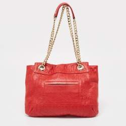 CH Carolina Herrera Red Monogram Embossed Leather Audrey Shoulder Bag