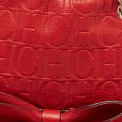 CH Carolina Herrera Red Monogram Embossed Leather Audrey Shoulder Bag