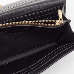 Pre Owned CH Carolina Herrera Black Leather Laser Cut Continental Wallet