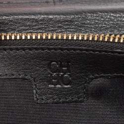 Pre Owned CH Carolina Herrera Black Leather Laser Cut Continental Wallet