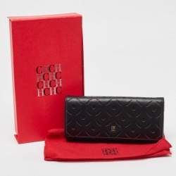 Pre Owned CH Carolina Herrera Black Leather Laser Cut Continental Wallet