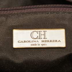 Pre Owned CH Carolina Herrera Iridescent Gold Monogram Embossed Leather Chain Hobo
