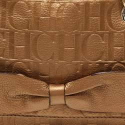 CH Carolina Herrera Bronze Monogram Embossed Leather Audrey Shoulder Bag