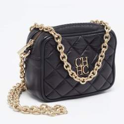 مملوكة مسبقًا CH Carolina Herrera Black Quilted Leather Mini Chain Crossbody Bag