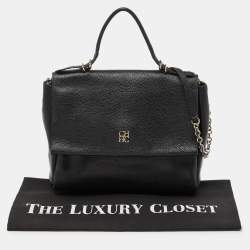 Pre Owned CH Carolina Herrera Black Leather Minuetto Flap Top Handle Bag