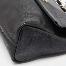 Pre Owned CH Carolina Herrera Black Leather Minuetto Flap Top Handle Bag