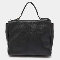 Pre Owned CH Carolina Herrera Black Leather Minuetto Flap Top Handle Bag
