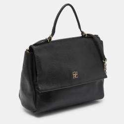 Pre Owned CH Carolina Herrera Black Leather Minuetto Flap Top Handle Bag