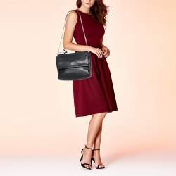 Pre Owned CH Carolina Herrera Black Leather Minuetto Flap Top Handle Bag