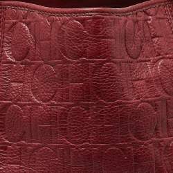 Pre Owned CH Carolina Herrera Red Monogram Embossed Leather Chain Hobo
