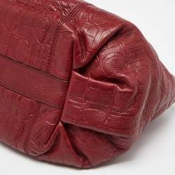 Pre Owned CH Carolina Herrera Red Monogram Embossed Leather Chain Hobo