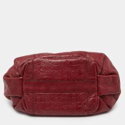 Pre Owned CH Carolina Herrera Red Monogram Embossed Leather Chain Hobo